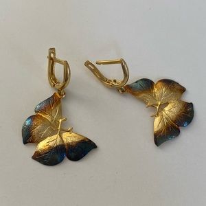 Butterfly 925 silver hoops earrings gold plated